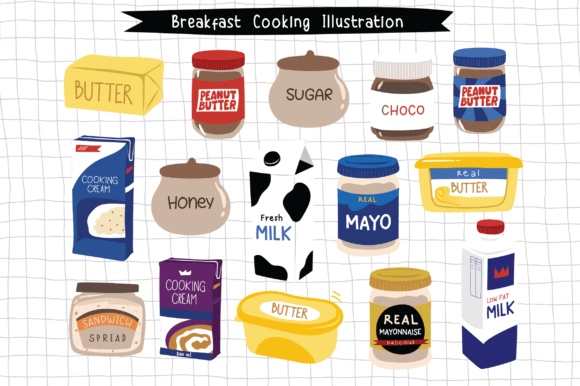 16 Breakfast Cooking Bottle Illustration