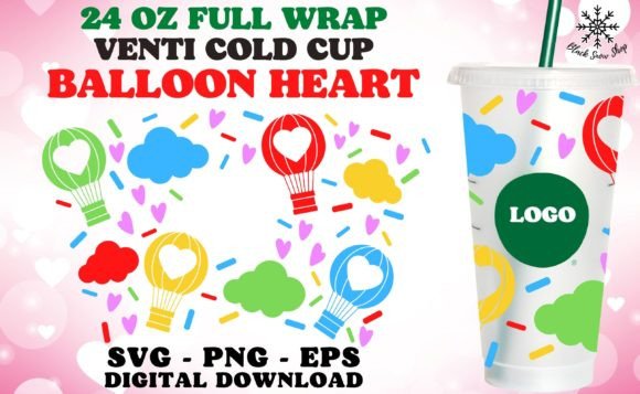 Balloon Heart Venti Cold Cup 24 Oz SVG