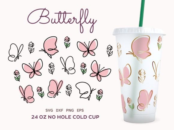 Butterfly Wrap SVG for 24oz Cup