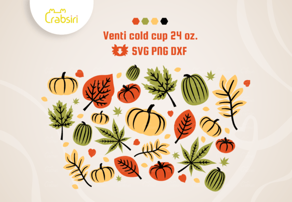 Pumpkin Fall Leaves Cold Cup No Hole SVG